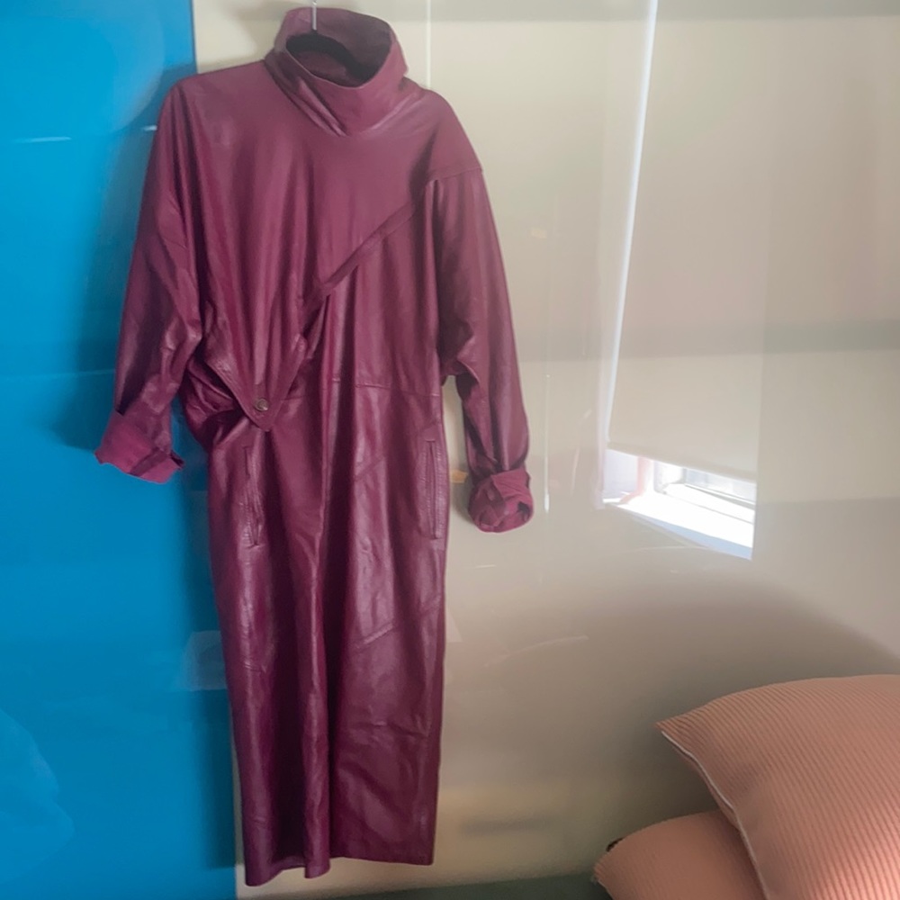 burgundy leather mock neck dress
